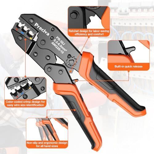 Insulated Wire Terminal Crimp Tool Kit,0.5-1.5/1.5-2.5/4-6mm (A.W.G.20-10) Preciva Ratchet Crimping Plier with 425PCS Connectors,Ratchet Crimp Plier Set with Portable Box
