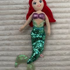 TY Sparkle Disney Ariel the Little Mermaid aprox. 40 cm.  Plush Princess Beanie Sequins Used Damaged Please see photos