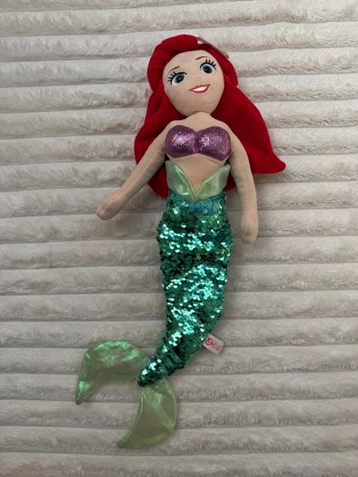 TY Sparkle Disney Ariel the Little Mermaid aprox. 40 cm.  Plush Princess Beanie Sequins Used Damaged Please see photos