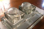 desk top  ace cut glass ink well and pens holder