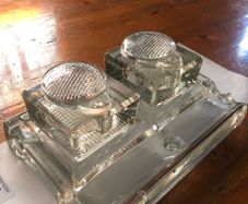 desk top  ace cut glass ink well and pens holder