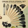 Silicone Kitchen Utensils 22 Pieces, Set of Utensils da Cucina per Pentole Antiaderenti, Heat and Non-Stick with Wooden Handle for Utensils BPA Free (Black) Image 6