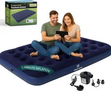 Green Haven Double Airbed with Electric AC Pump Inflatable Mattress for 2 with Waterproof Flocked Top Quick Setup Blow Up Bed for Camping & Guest Use