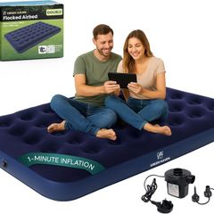 Green Haven Double Airbed with Electric AC Pump Inflatable Mattress for 2 with Waterproof Flocked Top Quick Setup Blow Up Bed for Camping & Guest Use