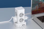 Tower Extension Lead with USB Slots 2M, 8 AC Outlets and 4 USB Ports Multi Plug Socket Extension Tower, Surge Protected with Switch, Power Strip Outlets Extension Cord for Home, Office, Kitchen