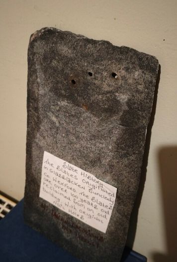 Hand written slate, The slate over 100 years old, reclaimed from the roof of an old building with original nail holes