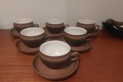 Fabulous Vintage Retro 1970s Set of Six Tea/Coffee Duos by Denby in the Rustic Cotswold Pattern