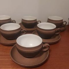 Fabulous Vintage Retro 1970s Set of Six Tea/Coffee Duos by Denby in the Rustic Cotswold Pattern