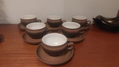 Fabulous Vintage Retro 1970s Set of Six Tea/Coffee Duos by Denby in the Rustic Cotswold Pattern