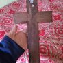 Vintage Wooden Crucifix with Brass Image 2