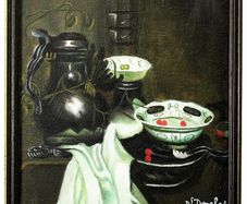 Still Life Painting Pewter Flagon with Ming Bowl after Jan Jansz Treck