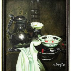 Still Life Painting Pewter Flagon with Ming Bowl after Jan Jansz Treck
