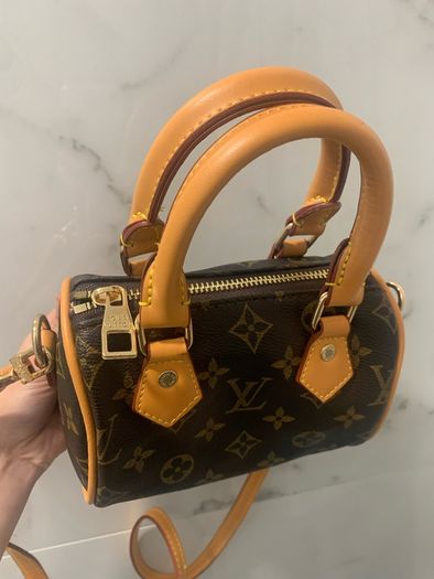 brown  and orange monogram mini speedy bag