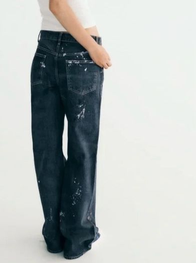 Fab Zara Blue Limited Edition Mid Rise Paint Splatter Washed Baggy Jeans  Size 42 UK 14