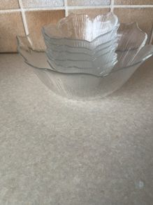 Vintage Set 7 Lotus Clear Glass Bowls