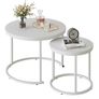 Set of 2 End Table, Nesting Tables, Side Table with Metal Frame for Living Room/Bedroom/Balcony/Office/Apartment, Diameter 23.6/15.7 IN White Frame, White Top Image 2