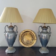 Mid-century pair of brass urn lamps