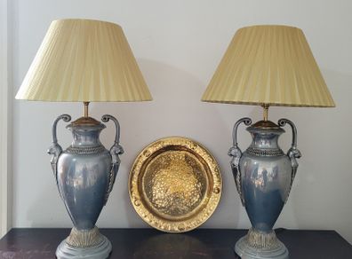 Mid-century pair of brass urn lamps