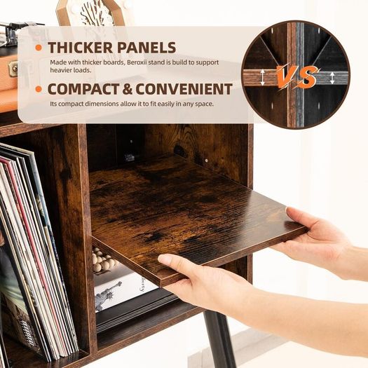 Record Player Table, Mid-Century Record Player Stand with Vinyl Storage Hold Up to 150+ Albums