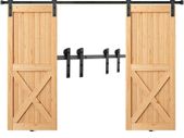 8FT Double Sliding Barn Door Hardware Kit, 330LBS Heavy Duty Barn Door Track Kit for Double Doors, Fit 3.7-4.3FT Total Wide and 1.3