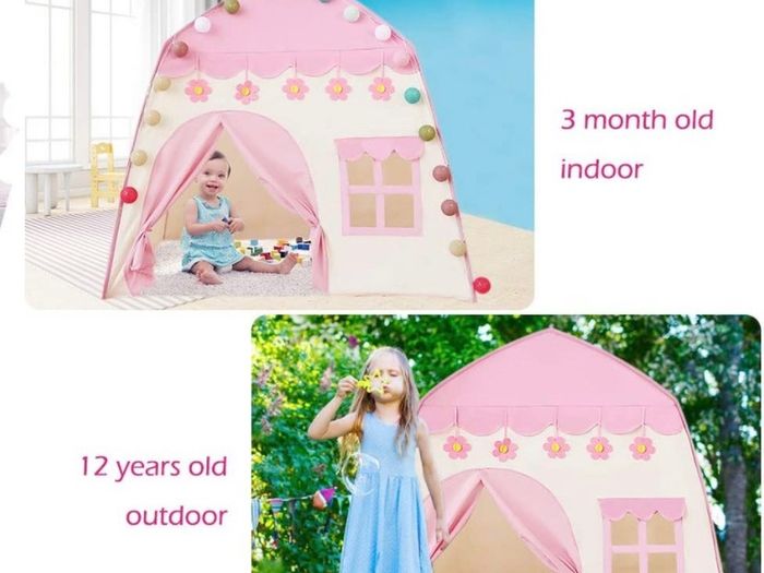 Princess Castle Play Tent Kid Play Tent Large Kids Play House for Indoor and Outdoor with Cotton Ball Lights Princess Crown Magic Wand Safety Non-toxic Great Gift for Girls (FREE POSTAGE)