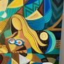 Rare N. S. Tayag Signed Painting on Canvas - Philippine Modernist / Cubist Style Image 3