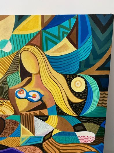 Rare N. S. Tayag Signed Painting on Canvas - Philippine Modernist / Cubist Style