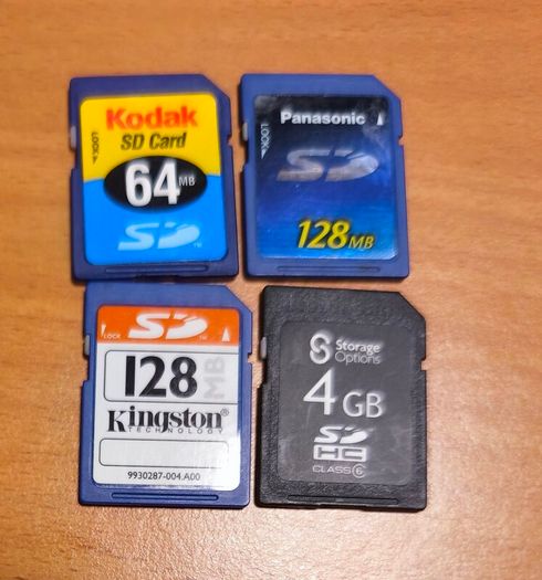 4 SD Cards Vintage Retro SD Memory Cards Kodak, Panasonic & Kingston