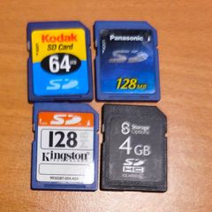 4 SD Cards Vintage Retro SD Memory Cards Kodak, Panasonic & Kingston