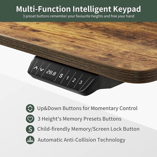 NEW SALE | Height Adjustable Electric Standing Desk with Keyboard Tray, 100 x 60 cm Sit Stand up Desk with Splice Board, Black Frame/Rustic Brown Top