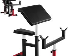 Preacher Curl Bench, Strength Training Biceps Machine, Max load 440 LBS Home Gym Equipment, Seated Arm Isolated Barbell Dumbbell Bicep Station