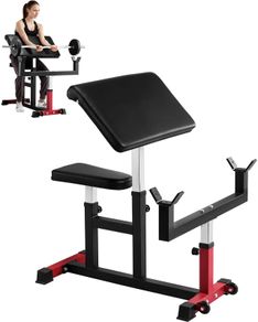 Preacher Curl Bench, Strength Training Biceps Machine, Max load 440 LBS Home Gym Equipment, Seated Arm Isolated Barbell Dumbbell Bicep Station
