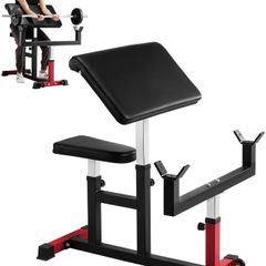 Preacher Curl Bench, Strength Training Biceps Machine, Max load 440 LBS Home Gym Equipment, Seated Arm Isolated Barbell Dumbbell Bicep Station