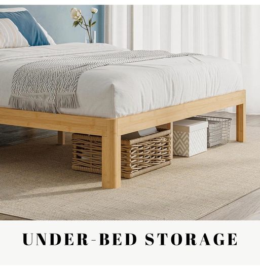 Bamboo Wood King Size Bed Frame with Metal Slats Support