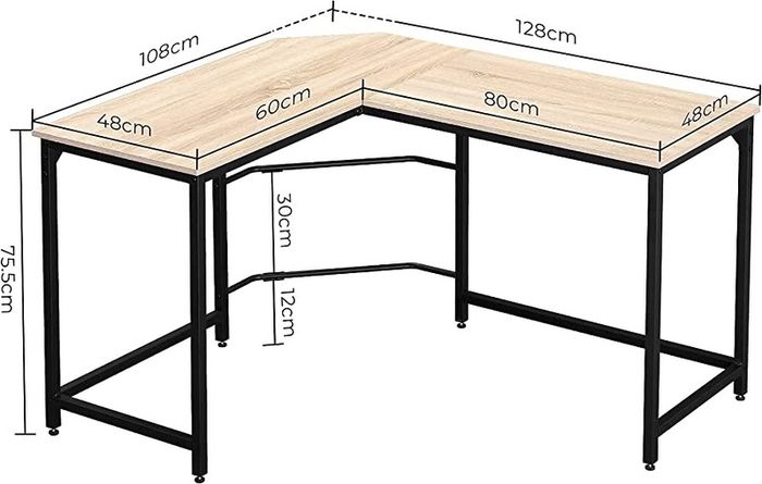 Corner Desk L Shaped Desk Sturdy Home Office PC Laptop Workstation Gaming Computer Desk Study Writing Table 128 x 108 x 75CM Easy to Assemble Simple Design Beige (FREE POSTAGE)
