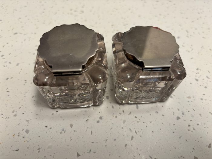 Pair 1912 Sheffield silver top inkwell