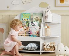 Childrens Shelf with 7 Shelves for Books, Toys, Rounded Edges, Holds 40 kg, White