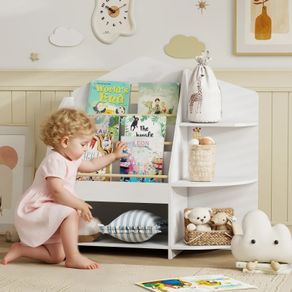 Childrens Shelf with 7 Shelves for Books, Toys, Rounded Edges, Holds 40 kg, White