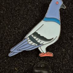 Pigeon, pin back badge.