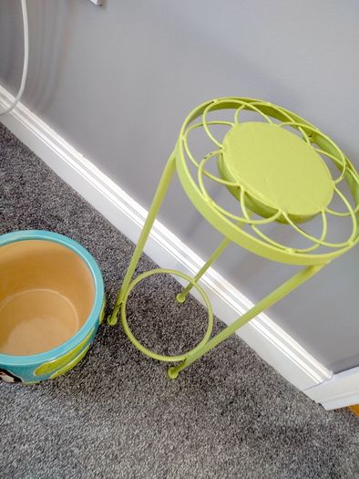 Lime Green Steel Plant Stand and Ceramic Planter/ Plant Pot