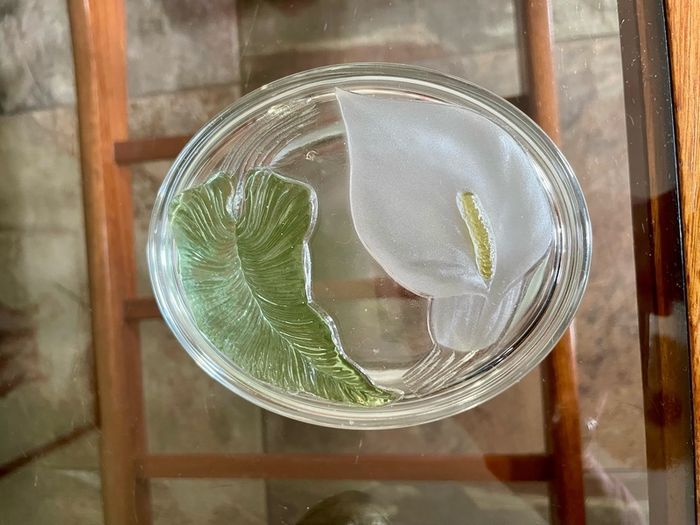 Vintage Calla Lily Oval Glass Lidded Dish Keepsake Box France