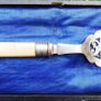 Vintage Boxed set of Faux Bone Handled Fish Servers with Hallmarked Silver Collars - 2 Pieces Image 8