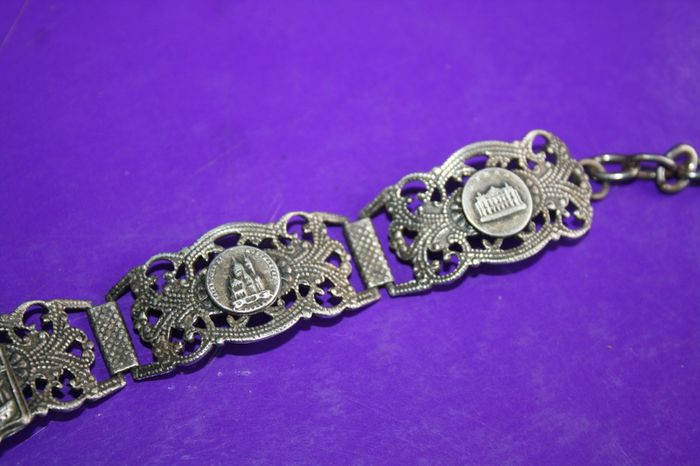 Vintage Turkish Silver Filigrane Depose Paris Souvenir Bracelet 8"