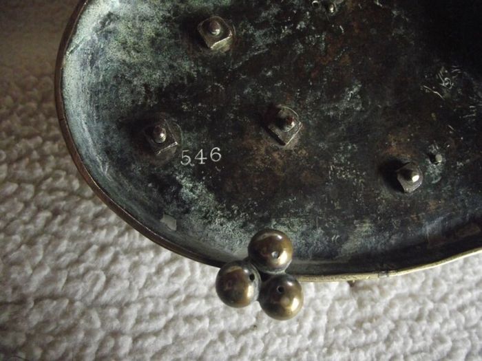 Victorian Brass Inkwell Desk Set - Military Theme - Lozenge Mark 13th January 1883