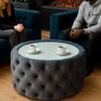 Coffee table round velvet and cristal buttons Image 2