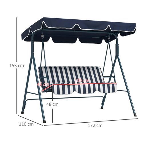 Three-Seater Garden Swing Chair, with Adjustable Canopy - Blue Stripe