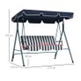 Three-Seater Garden Swing Chair, with Adjustable Canopy - Blue Stripe Image 3