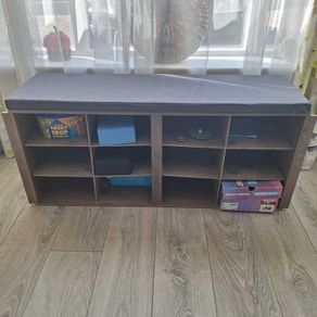 Storage bench with grey padded seat - excellent condition