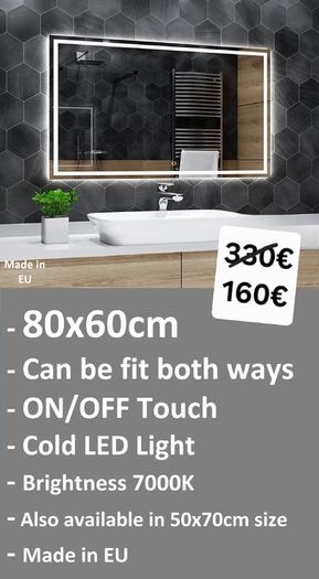LED Bathroom Mirrors Speakers Demister Antifog Weather Station Clock Dual LED Sensor Touch