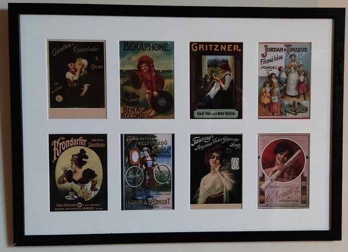 Framed Vintage Czech & German Advertising Postcards